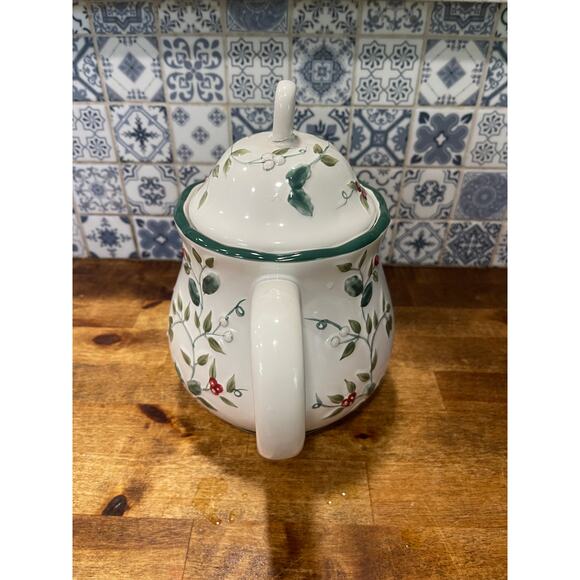 Pfaltzgraff Winterberry Ceramic Teapot | Hand-Painted Holly & Berry Design - Picture 2 of 6
